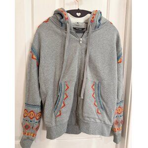 Driftwood Embroidered Zip Hoodie Small Boho Southwestern Gray Cotton Jacket